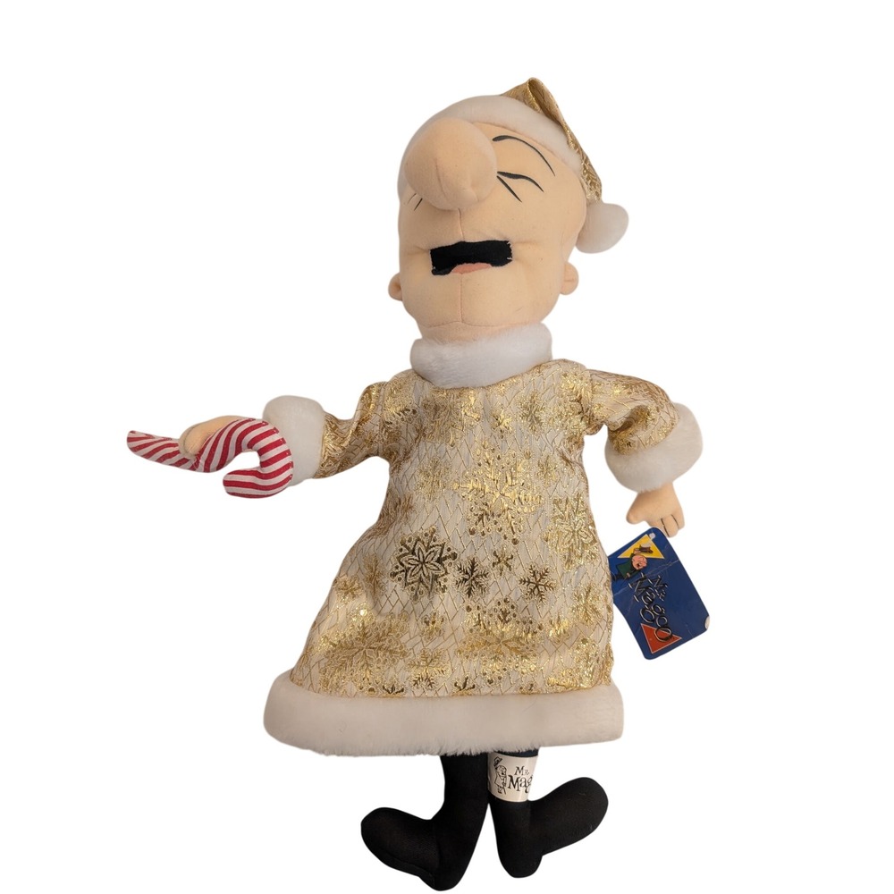 Mr Magoo Plush Toy Works 2002 Christmas Gold Snowflake Robe Candy Cane 16 inch
